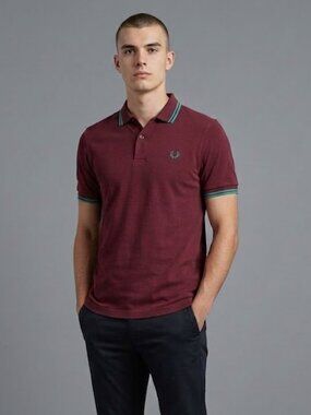 Fred Perry Vintage Twin Tipped Polo Shirt Burgundy Teal Fits Men's XS